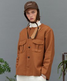 no collar half coat (brown)