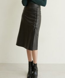 monts751 eyelet leather skirt (black)