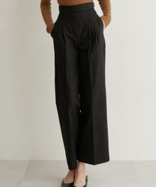monts752 high-waist wide pants with buckle detail (black)