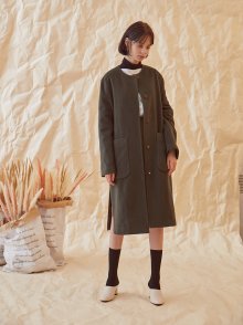 SIMPLE HIDDEN BUTTON COAT  KHAKI