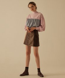 artificial leather skirt_dark brown