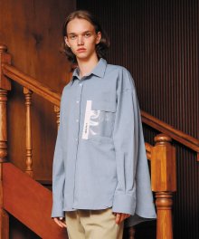 유니섹스 오버핏 PVC 포켓 셔츠 스카이블루
