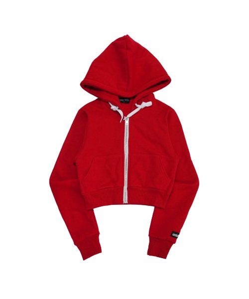 LOGO PATCHED CROP ZIP-UP HOODIE - RED