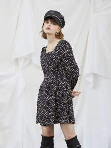 Navy Dot Puff Shoulder Dress