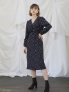 Midi Shirring Dress-Dot