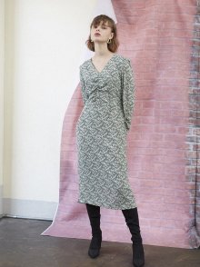 Midi Shirring Dress-Leaves