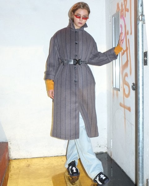 비에이블투(babletwo) Oversized Stripe Wool Coat (GRAY)