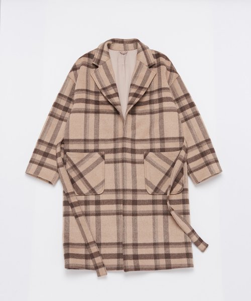 어낫띵(anothing) OVERSIZE WOOL CHECK ROBE COAT (Beige)