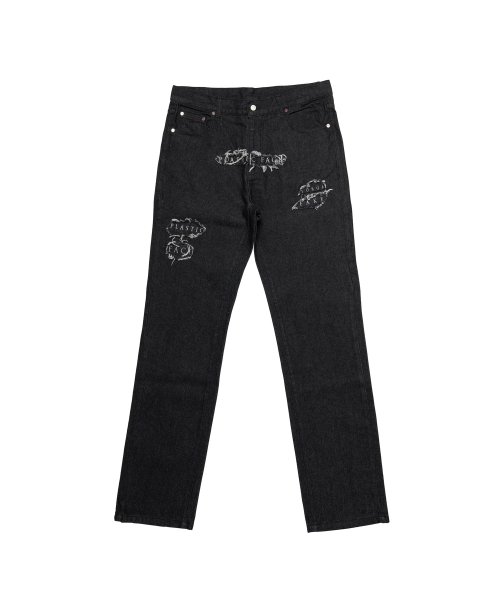 아임낫어휴먼비잉(iamnotahumanbeing) PLASTIC FACE PATCHED DENIM PANTS - O/C