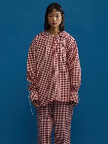 GINGHAM CHECK HOODIE SHIRT RED
