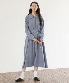 Round Collar Robe Dress - Blue