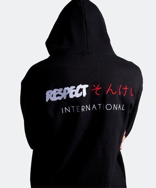 리스펙트(respect) 헤비웨이트 인터네셔널 재팬 로고 후드티 (블랙)