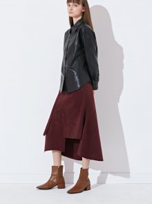 SUEDE RUFFLE SKIRT_DIM RED