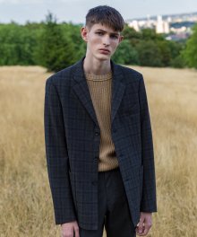 (from Italy) Checked Single-Breated Blazer / Grey