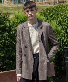 Checked Double-Breasted Blazer / Brown