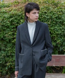 Shawl collar Stitched jacket / Grey