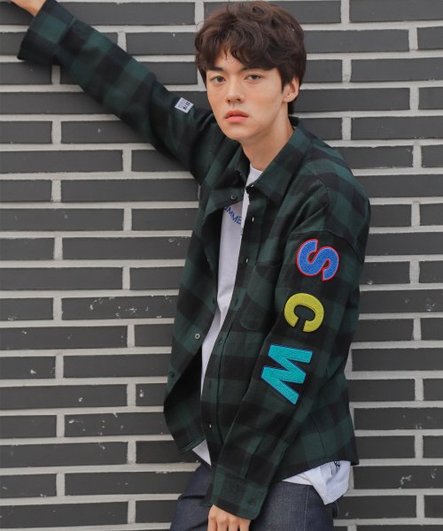코드아이엠(codeim) SCW LOGO OVER FIT GINGHAM CHECK SHIRT GREEN