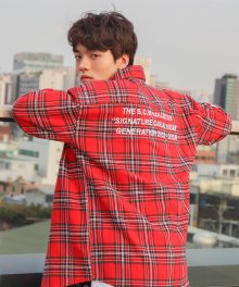 SCW LETTERING OVER FIT CHECK SHIRT RED