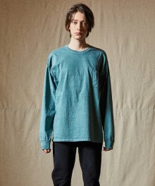 PIGMENT DYED POCKET LONG SLEEVE [BLUE GREEN]