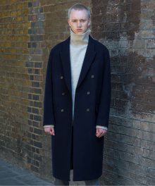 Double-Breasted Pure Wool Overcoat / Navy