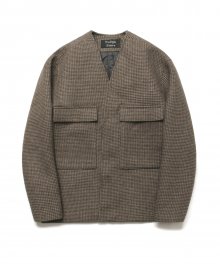 (Unisex) 울 가디건 코트_Hounds tooth Check Brown