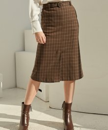 782 check skirt with waist-belt (check)