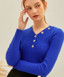 783 button v-neck angora knit (blue)