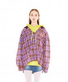 OVER SIZE CHECK HOODY SHIRTS PU