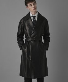 18aw lambskin leather robe coat