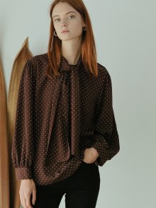 DOT SCARF BLOUSE BROWN