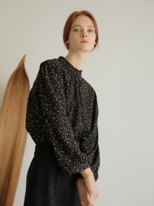 COLOR DOT FRILL BLOUSE BLACK