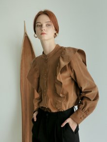 RUFFLE CORDUROY BLOSE BROWN