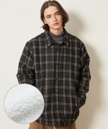 유니섹스 수아브 체크 셔츠 자켓-블랙