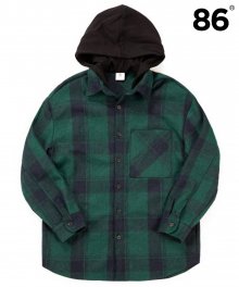 Hood Check Shirts Jacket - Green