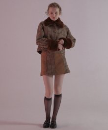 wool check skirt_brown