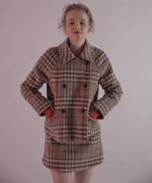 wool check double coat_grey
