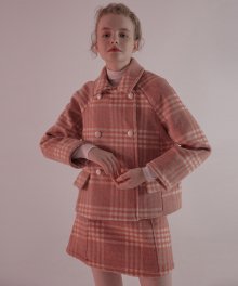 wool check double coat_pink