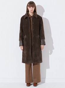 FAKE LEATHER COLORATION FUR COAT_BROWN