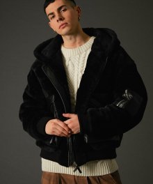 double faced real lambswool hoodie zipup black