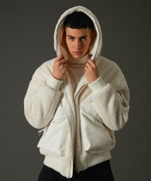 faux-fur workhoodie full zipup jacket ivory