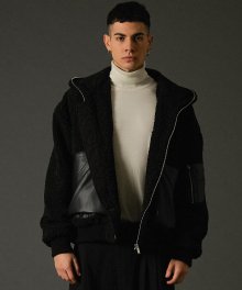 faux-fur workhoodie full zipup jacket black
