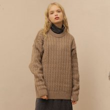 CABLE WOOL KNIT_BROWN