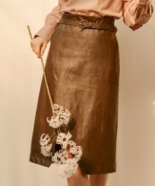 811 leather belt skirt (brown)