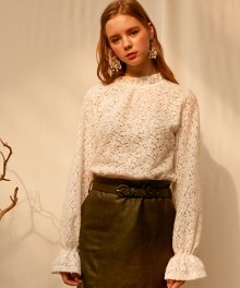 835 lace shirring blouse (white)