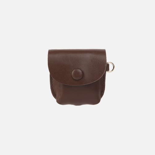 Button Shoulder AirPods Leather Case Chocolate Brown