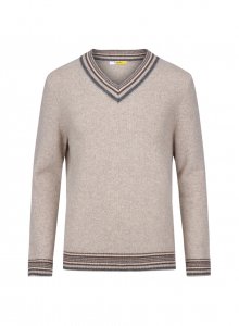 V넥 컬러배색 스웨터 (BE)