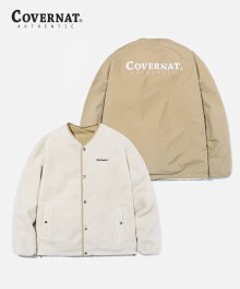 REVERSIBLE NOCOLLAR FLEECE JACKET BEIGE