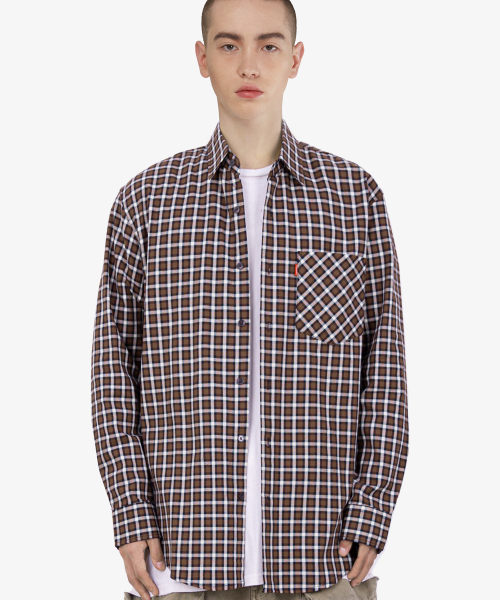 언더에어(underair) SKIP CHECK SHIRTS - Brown