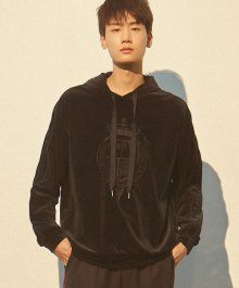 [UNISEX] 노블 자수 벨벳 후드 스웻 셔츠 (BLACK)