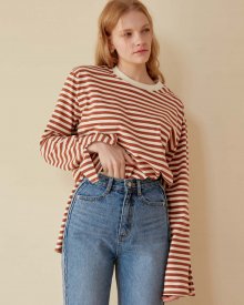 STRIPE SLIT T-SHIRTS_BROWN